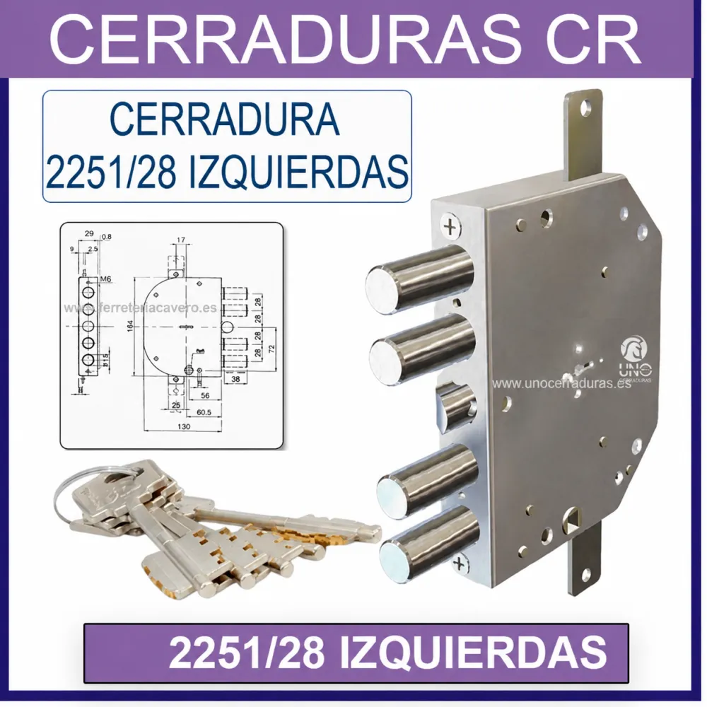 CERRADURA CR 2251/28 ACORAZADA 5 LLAVES IZQUIERDA