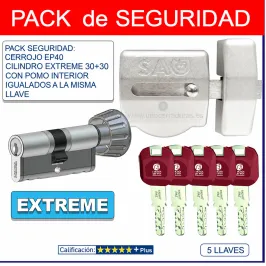 SAG EP40+ KABA EXPERT EXTREME 60mm CON POMO IGUALADO 5 LLAVES CROMO UNO CERRADURAS