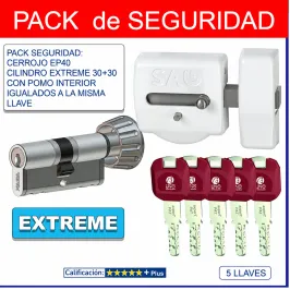 SAG EP40 + KABA EXPERT EXTREME 60mm CON POMO IGUALADO 5 LLAVES BLANCO UNOCERRADURAS