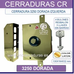 CERRADURA CR 3250 DORADA IZQUIERDAS SIN BARRAS
