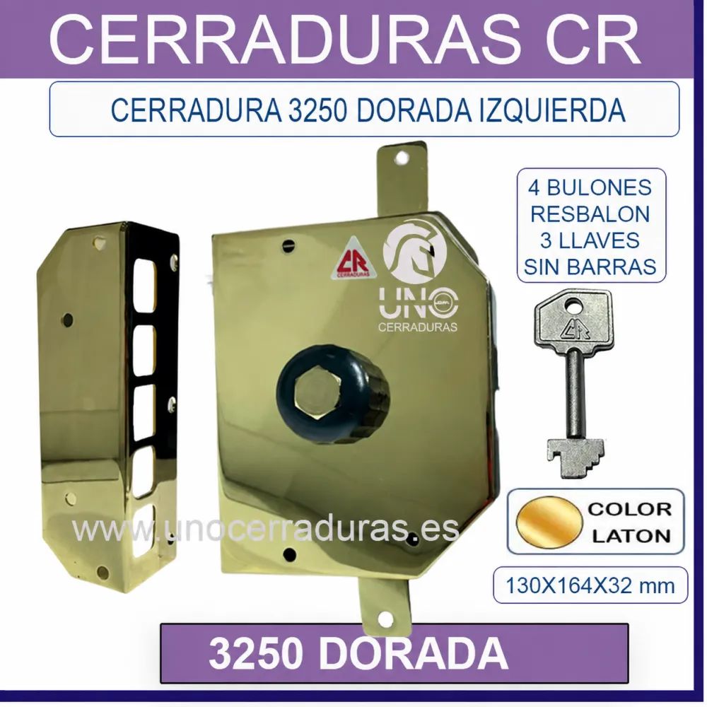 CERRADURA CR 3250 DORADA IZQUIERDAS SIN BARRAS