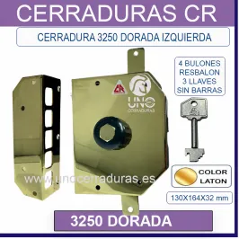 CERRADURA CR 3250 DORADA IZQUIERDAS SIN BARRAS