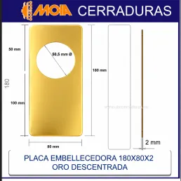 PLACA EMBELLECEDORA 180x80x2mm DECENTRADA ORO