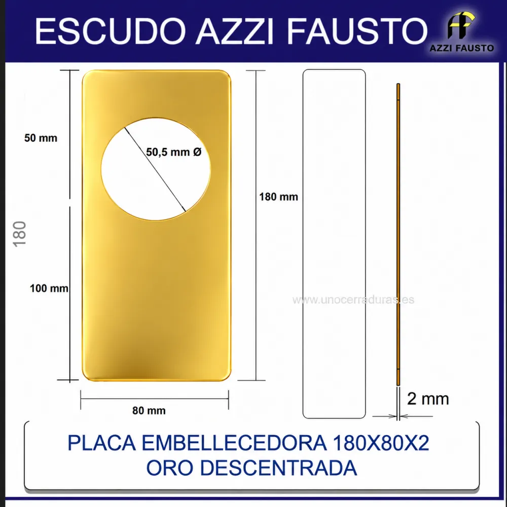 PLACA EMBELLECEDORA 180x80x2mm DECENTRADA ORO PLACA EMBELLECEDORA 180x80x2mm DECENTRADA ORO