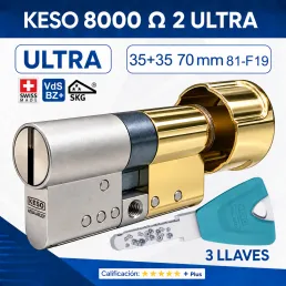 BOMBILLO KESO 8000 Omega2 ULTRA 35+35:70mm POMO ORO 81.F19.080 3 LLAVES BOMBILLO KESO 8000 Omega2 ULTRA 35+35:70mm POMO ORO 81.F19.080 3 LLAVES