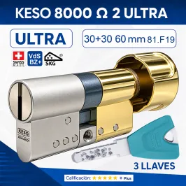 KESO 8000 Omega2 ULTRA 30+30:60mm POMO ORO 81.F19.080 3 LLAVES new