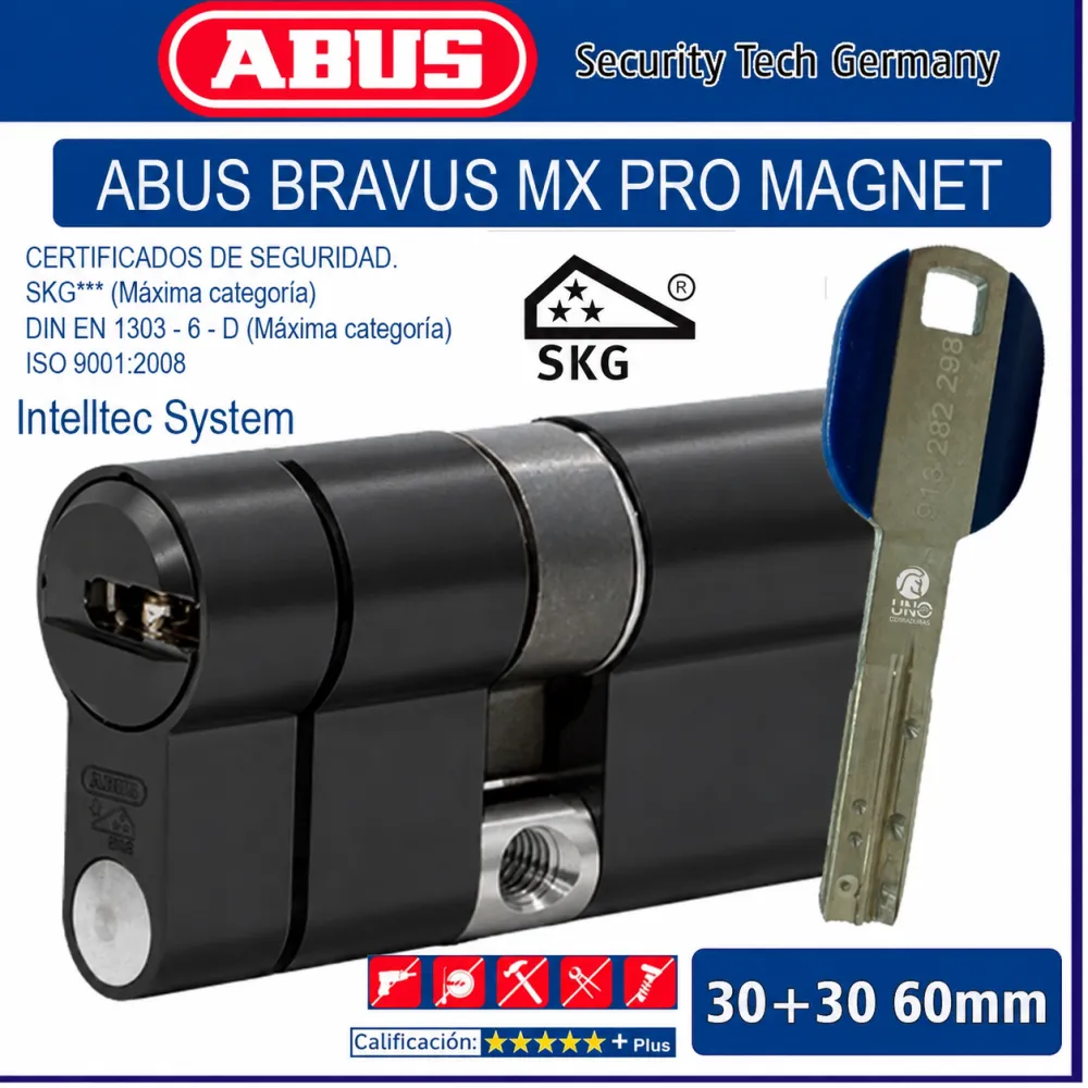 CILINDRO ABUS BRAVUS MX PRO MAGNET 30+30 NEGRO CILINDRO ABUS BRAVUS MX PRO MAGNET 30+30 NEGRO