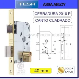 CERRADURA EMBUTIR 2010P ENTRADA 40MM CUADRADO LATON 2010P40HL PERFIL EUROPEO
