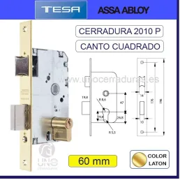 CERRADURA EMBUTIR 2010P ENTRADA 60MM CUADRADO LATON 2010P60HL PERFIL EUROPEO