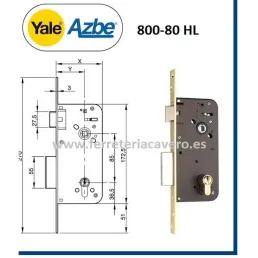 CERRADURA AZBE-YALE 800 50 DE 80 H.L.