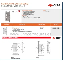 CERRADURA ANTIPANICO CISA 24X65mm SIN/C 43000.65E INOX