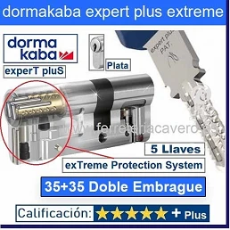 CILINDRO DORMA KABA Extreme ExperT Plus Doble Embrague+Lam 35+35 70mm CROMO